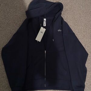 ALO Yoga Men’s Navy Full-Zip Hooded Sweatshirt